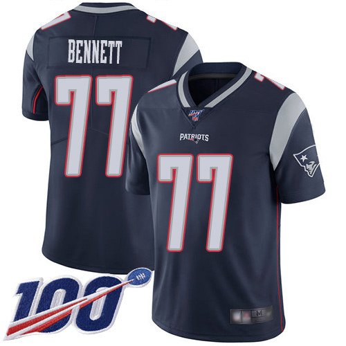 New England Patriots Football 77 100th Limited Navy Blue Men Michael Bennett Home NFL Jersey